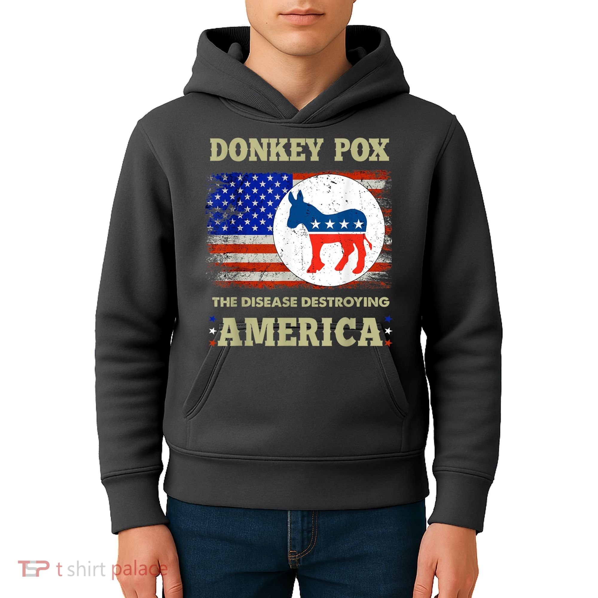 Donkey Pox The Disease Destroying America USA Flag Donkeypox Kids Hoodie