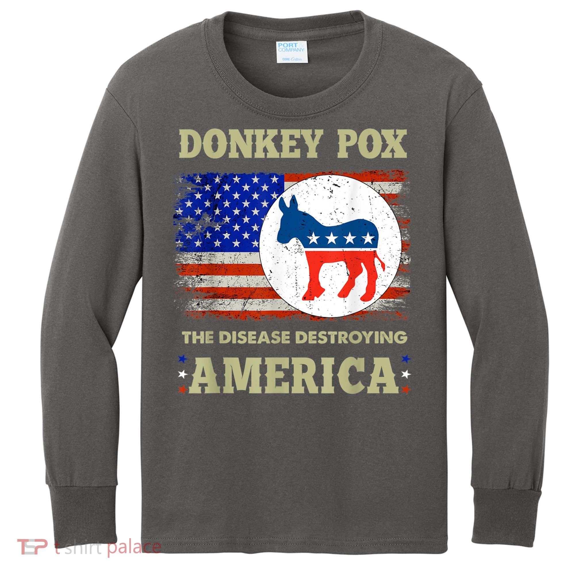 Donkey Pox The Disease Destroying America USA Flag Donkeypox Kids Long Sleeve Shirt