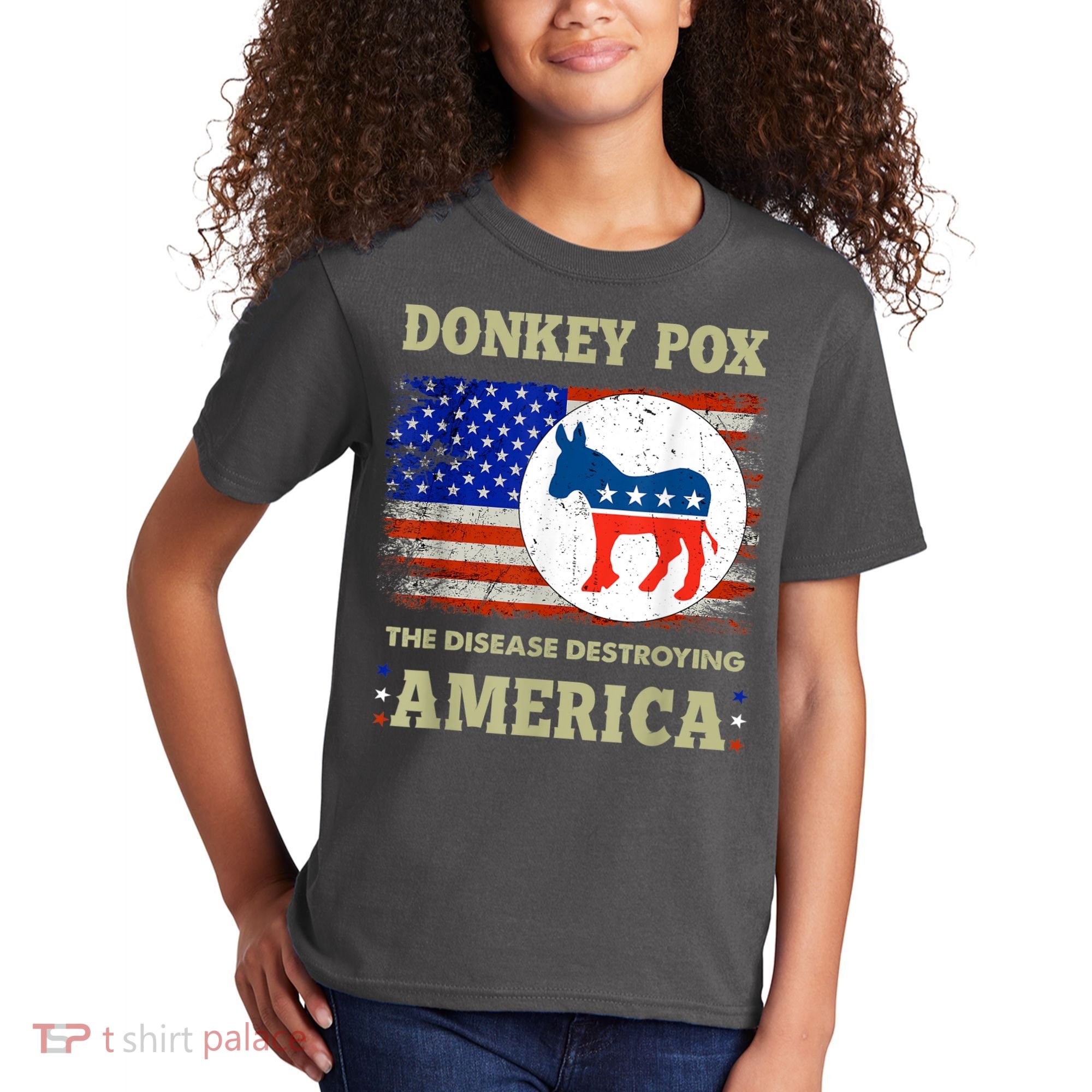 Donkey Pox The Disease Destroying America USA Flag Donkeypox Kids T-Shirt