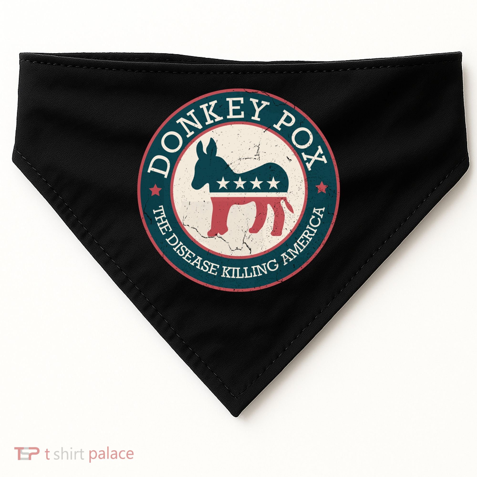 Donkey Pox The Disease Killing America Funny Meme Round Blue And Red With White USA-Made Doggie Bandana