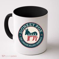 Donkey Pox The Disease Killing America Funny Meme Round Blue And Red With White Coffee Mug thumb 0