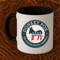 Donkey Pox The Disease Killing America Funny Meme Round Blue And Red With White Coffee Mug thumb 2