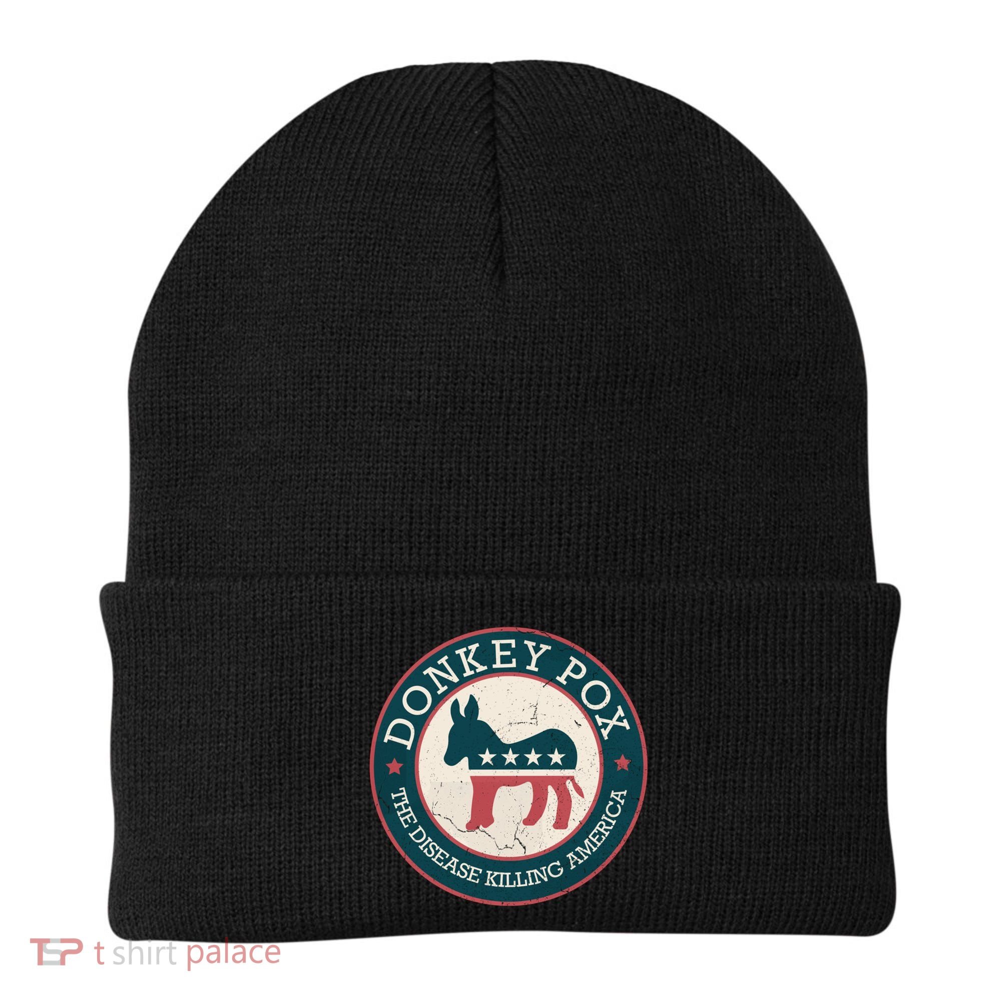 Donkey Pox The Disease Killing America Funny Meme Round Blue And Red With White Beanie