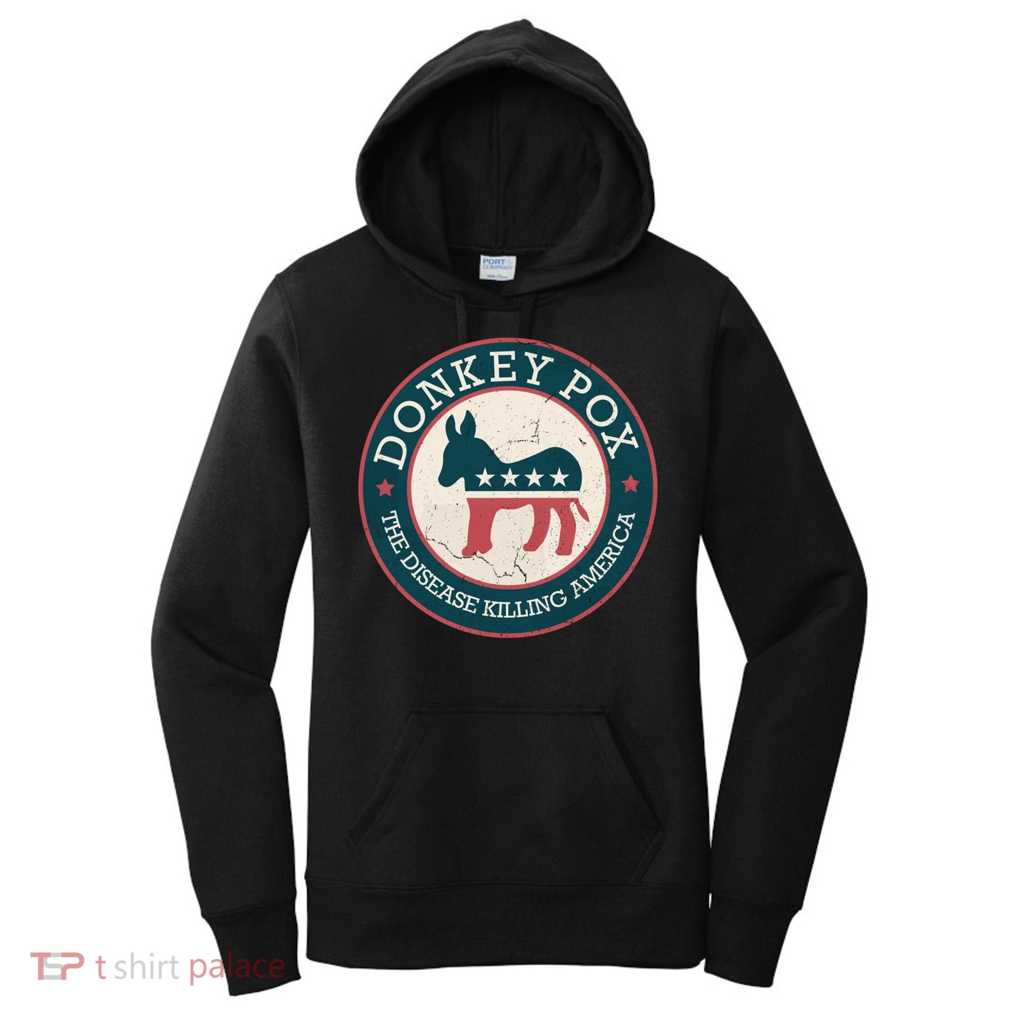 Donkey Pox The Disease Killing America Funny Meme Round Blue And Red With White Women's Hoodie