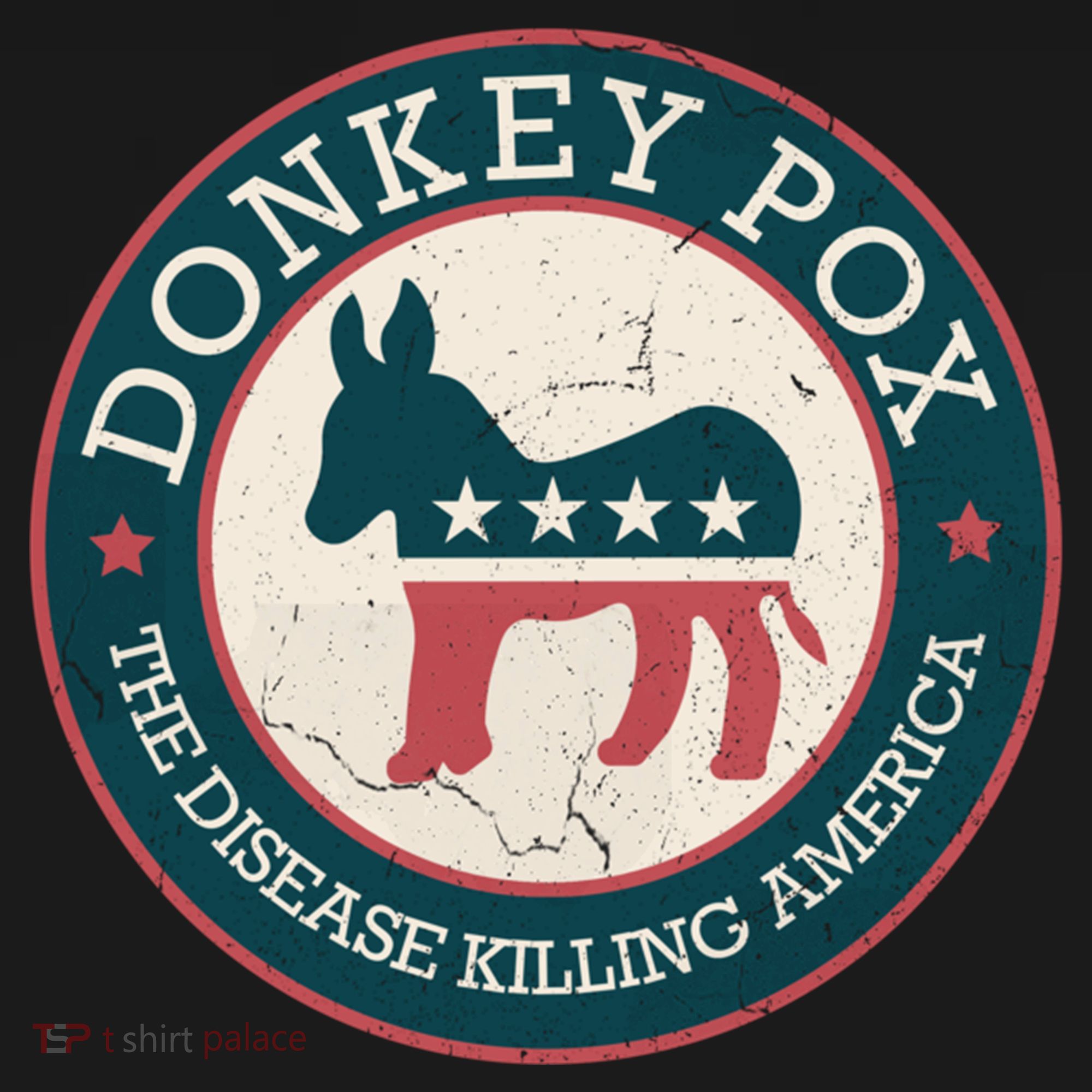 Donkey Pox The Disease Killing America Funny Meme Round Blue And Red With White Women's Hoodie