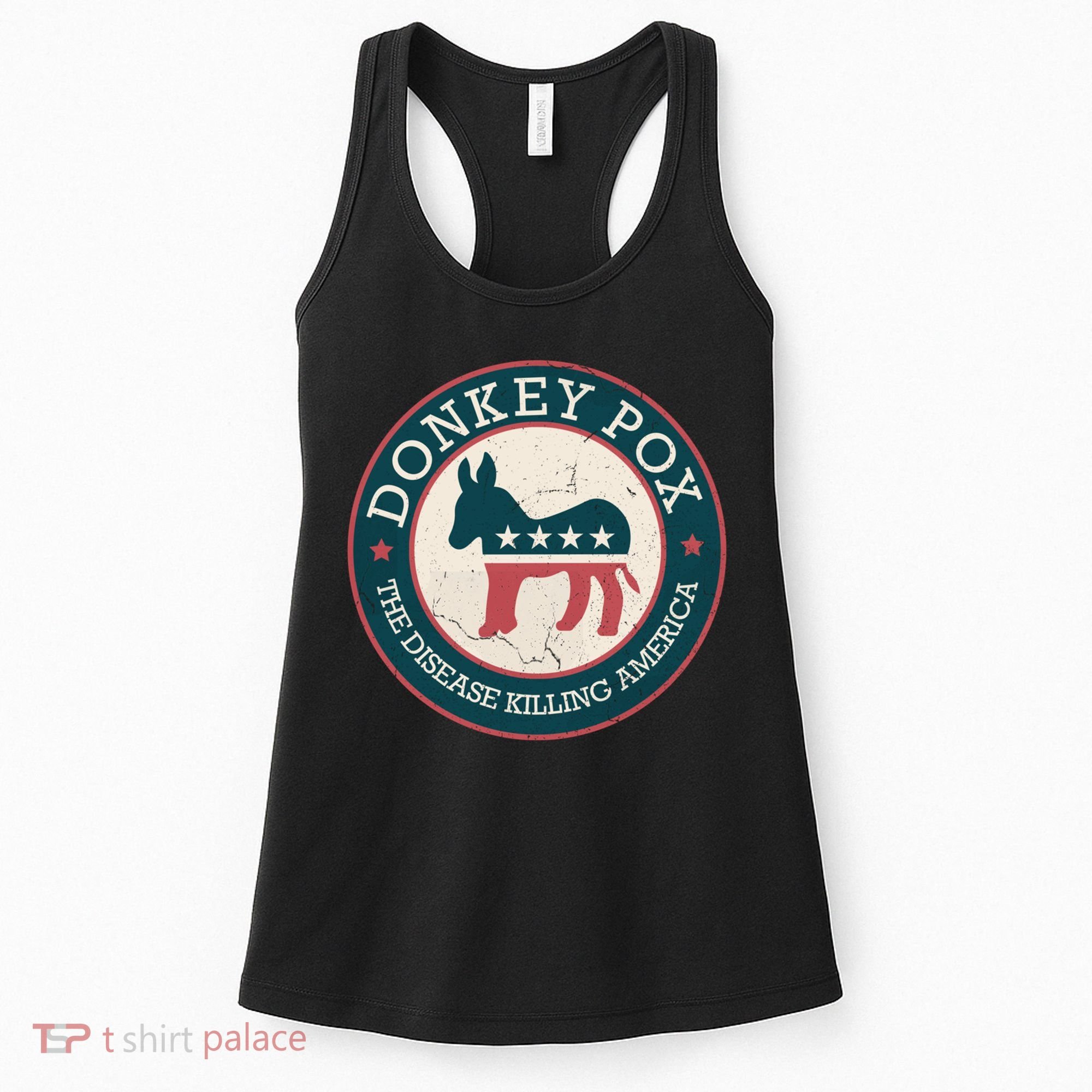 Donkey Pox The Disease Killing America Funny Meme Round Blue And Red With White Women's Tank Top