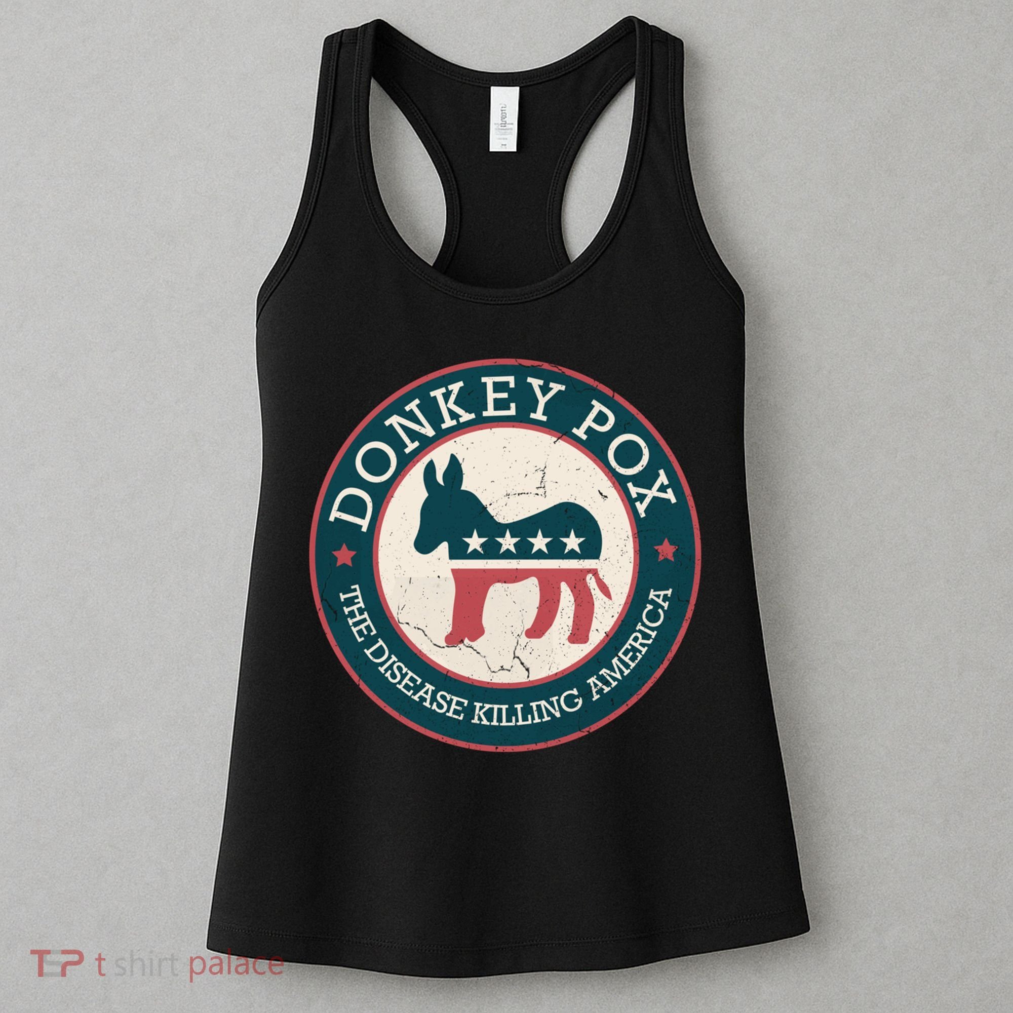 Donkey Pox The Disease Killing America Funny Meme Round Blue And Red With White Women's Tank Top