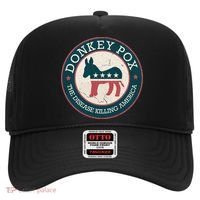 Donkey Pox The Disease Killing America Funny Meme Round Blue And Red With White Hat thumb 0
