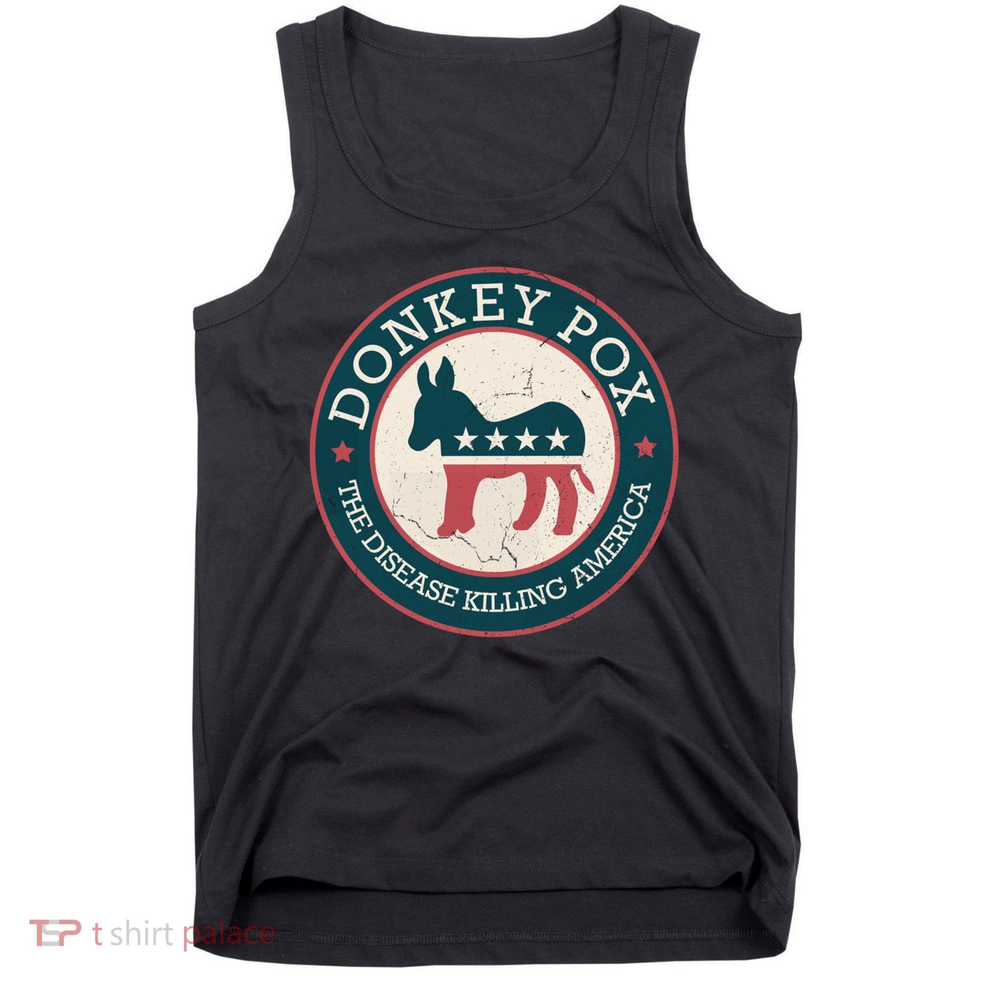 Donkey Pox The Disease Killing America Funny Meme Round Blue And Red With White Tank Top