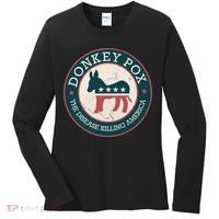 Donkey Pox The Disease Killing America Funny Meme Round Blue And Red With White Women's Long Sleeve Shirt thumb 0