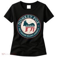 Donkey Pox The Disease Killing America Funny Meme Round Blue And Red With White Women's T-Shirt thumb 0