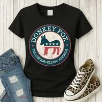 Donkey Pox The Disease Killing America Funny Meme Round Blue And Red With White Women's T-Shirt thumb 3