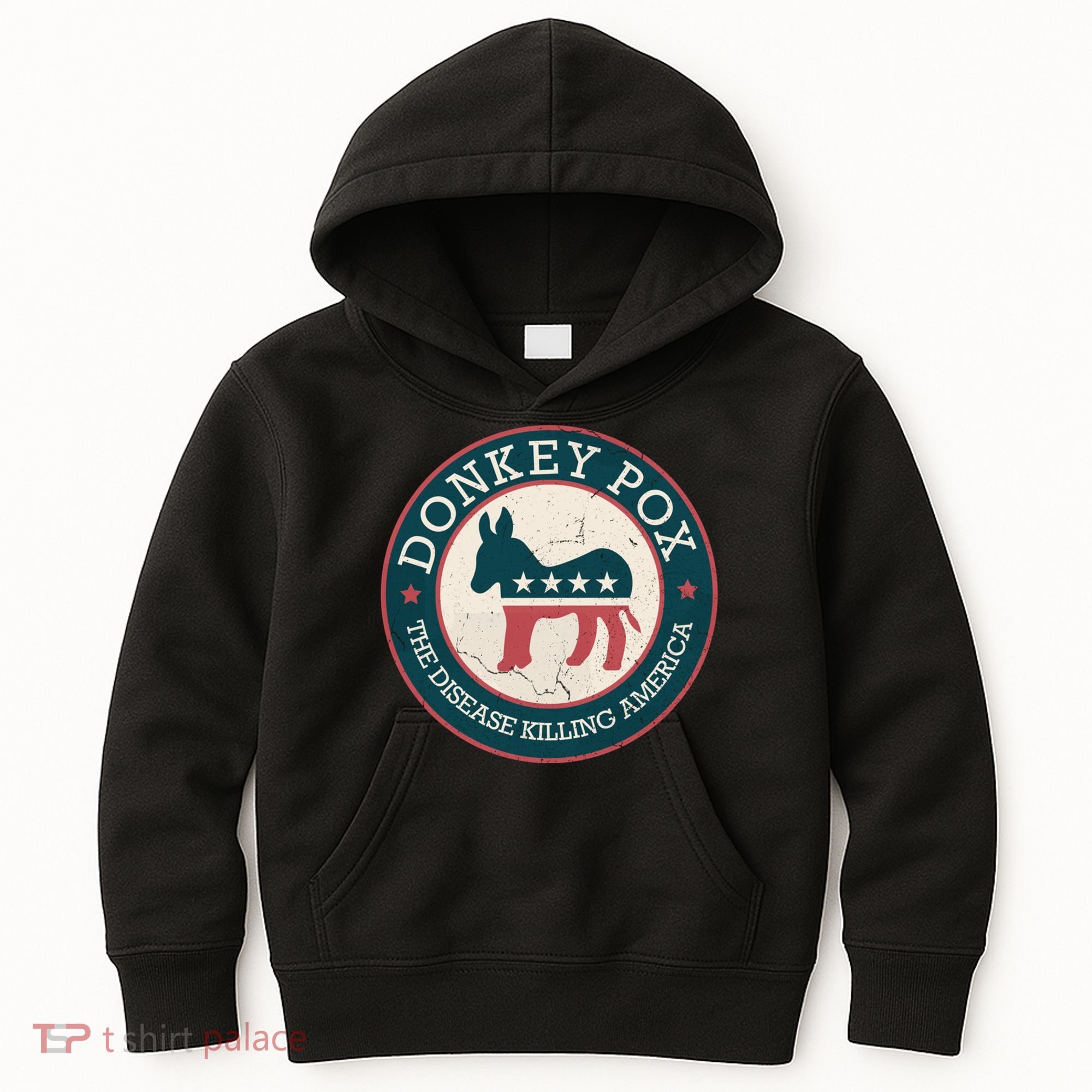 Donkey Pox The Disease Killing America Funny Meme Round Blue And Red With White Kids Hoodie