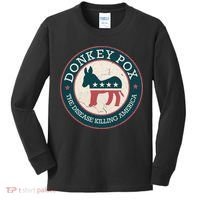 Donkey Pox The Disease Killing America Funny Meme Round Blue And Red With White Kids Long Sleeve Shirt thumb 0