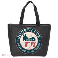 Donkey Pox The Disease Killing America Funny Meme Round Blue And Red With White Tote Bag thumb 0