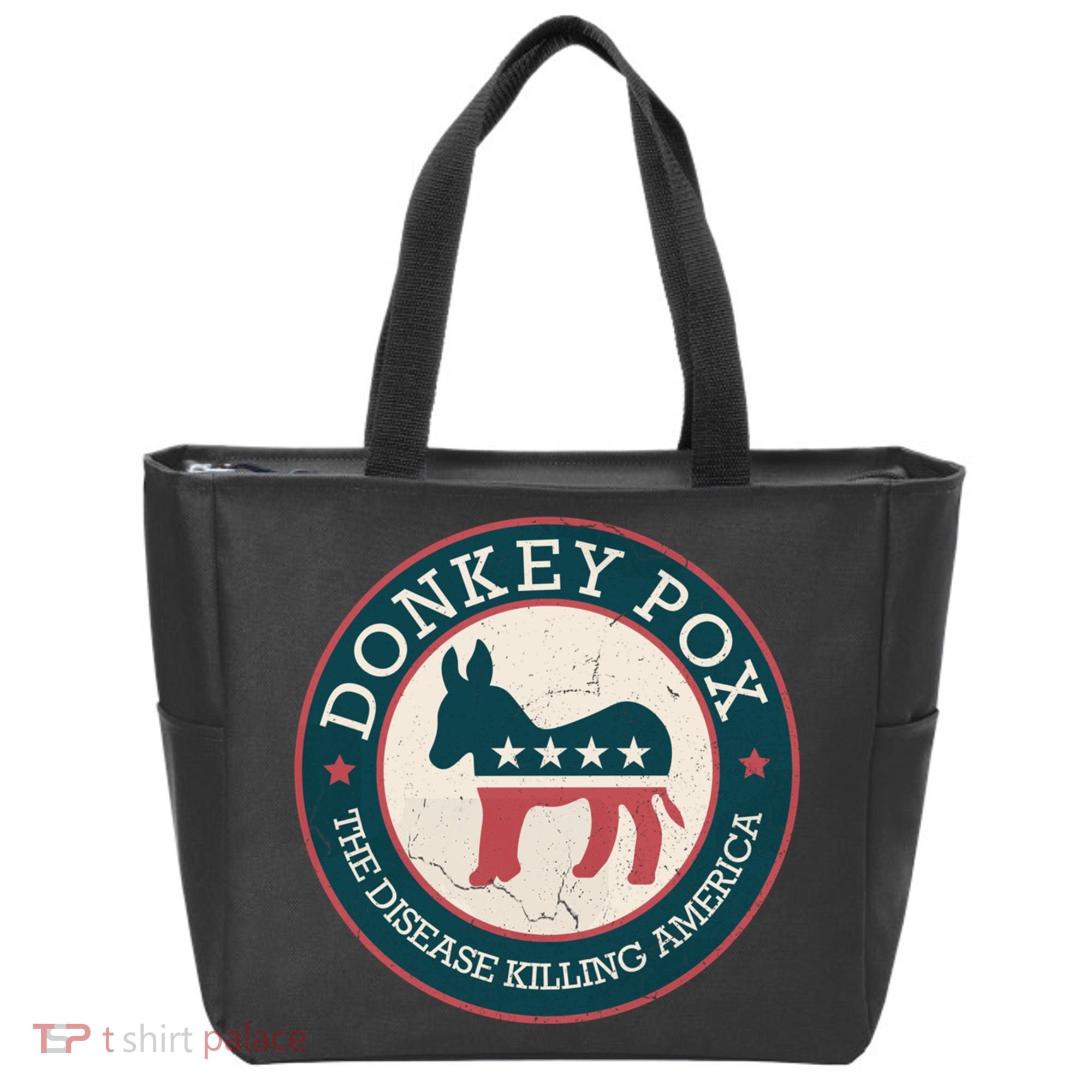 Donkey Pox The Disease Killing America Funny Meme Round Blue And Red With White Tote Bag