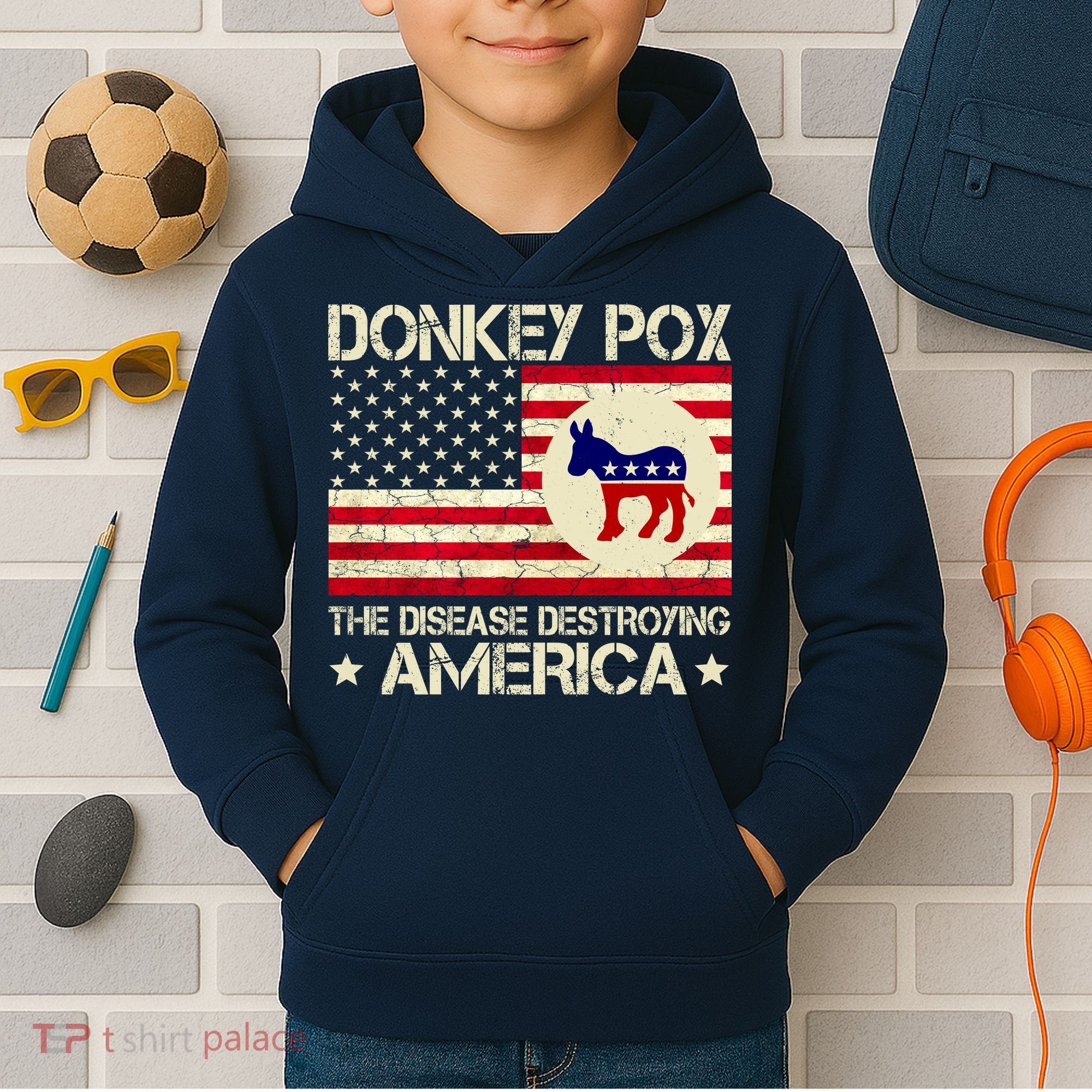 Donkey Pox The Disease Destroying America Funny Anti Biden Kids Hoodie