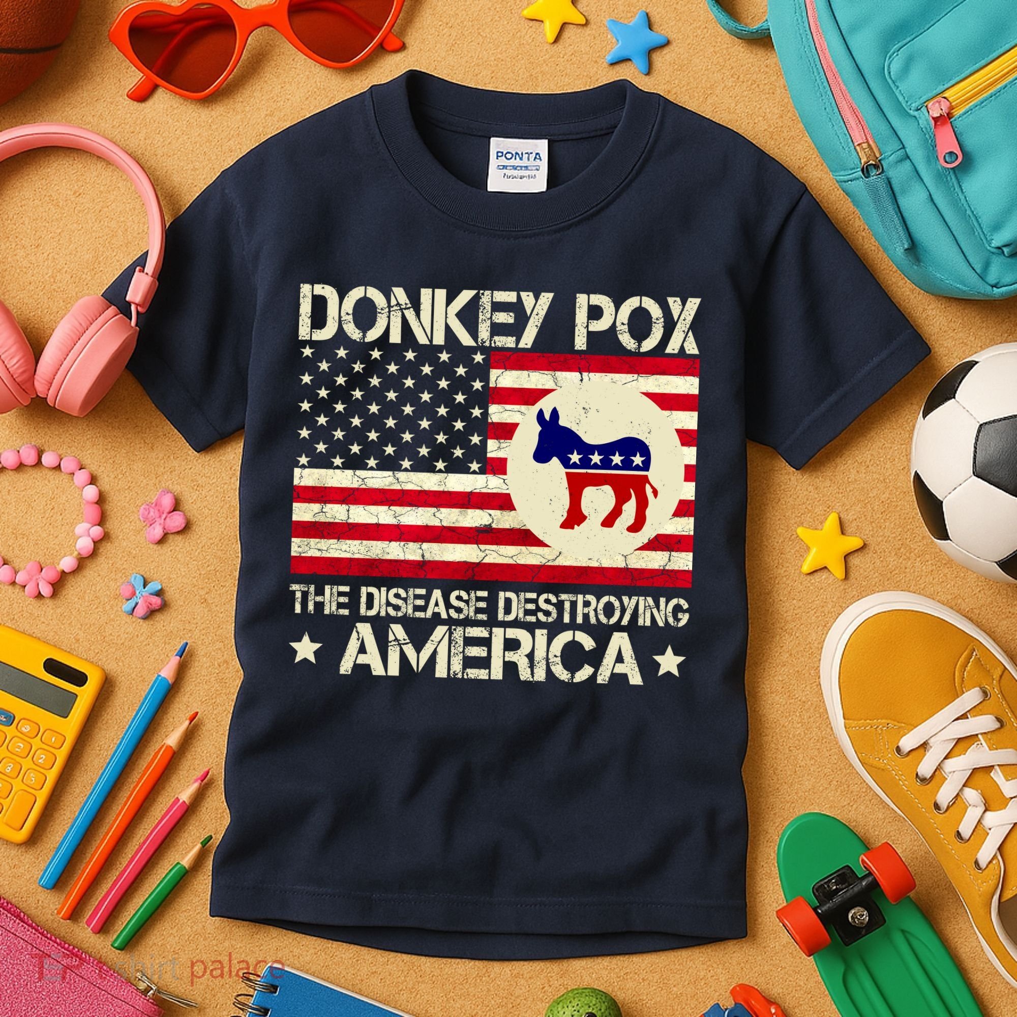 Donkey Pox The Disease Destroying America Funny Anti Biden Kids T-Shirt