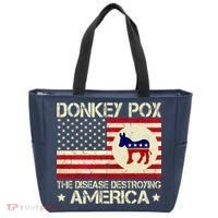 Donkey Pox The Disease Destroying America Funny Anti Biden Tote Bag thumb 0