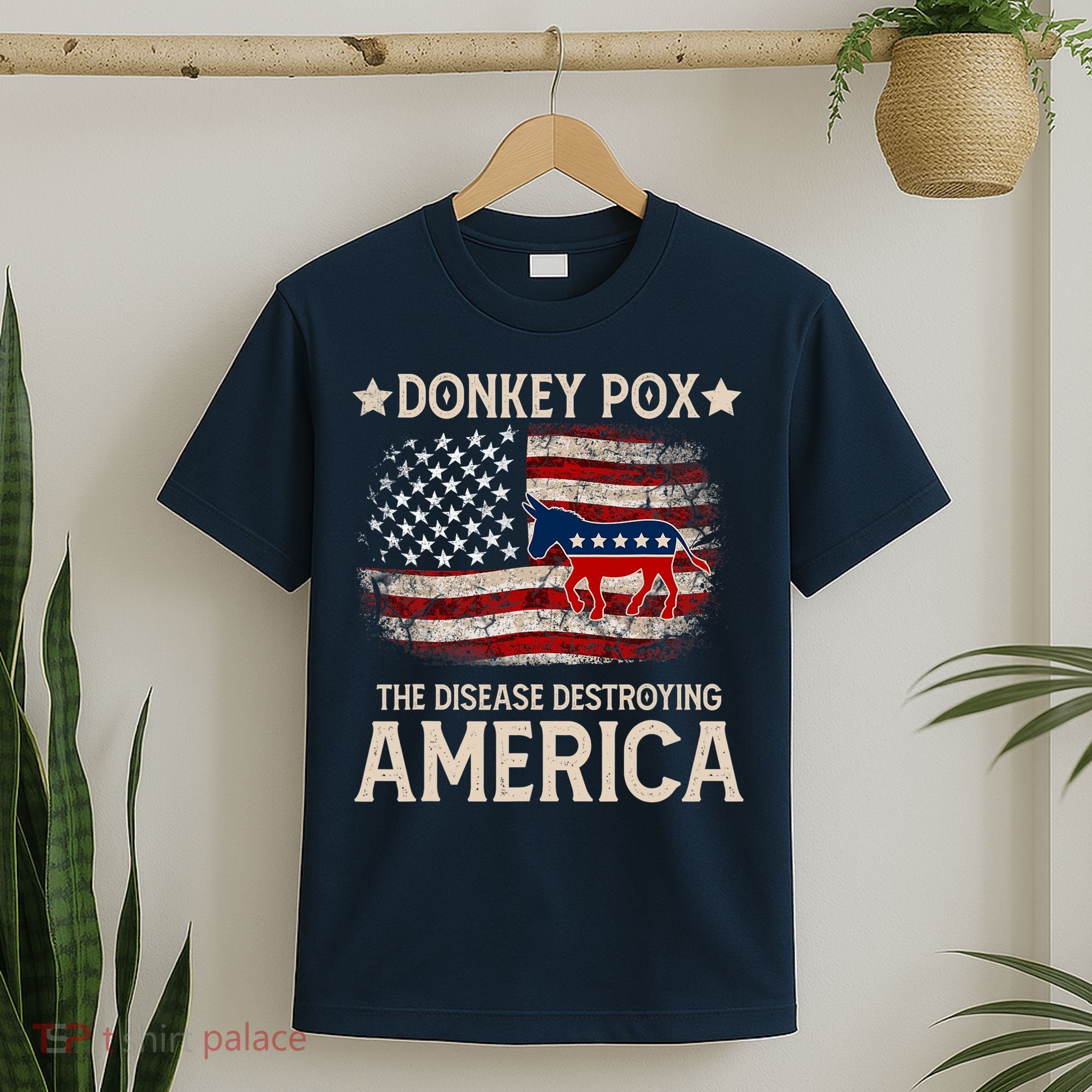 Donkey Pox The Disease Destroying America Funny Donkeypox Amrica Flag T-Shirt