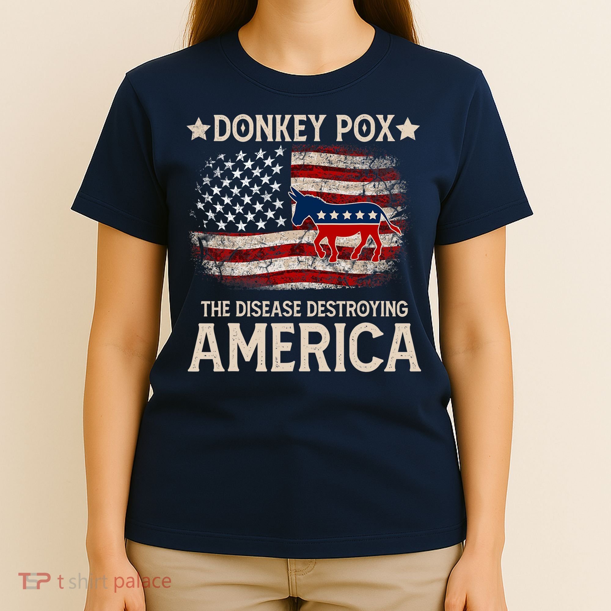 Donkey Pox The Disease Destroying America Funny Donkeypox Amrica Flag T-Shirt