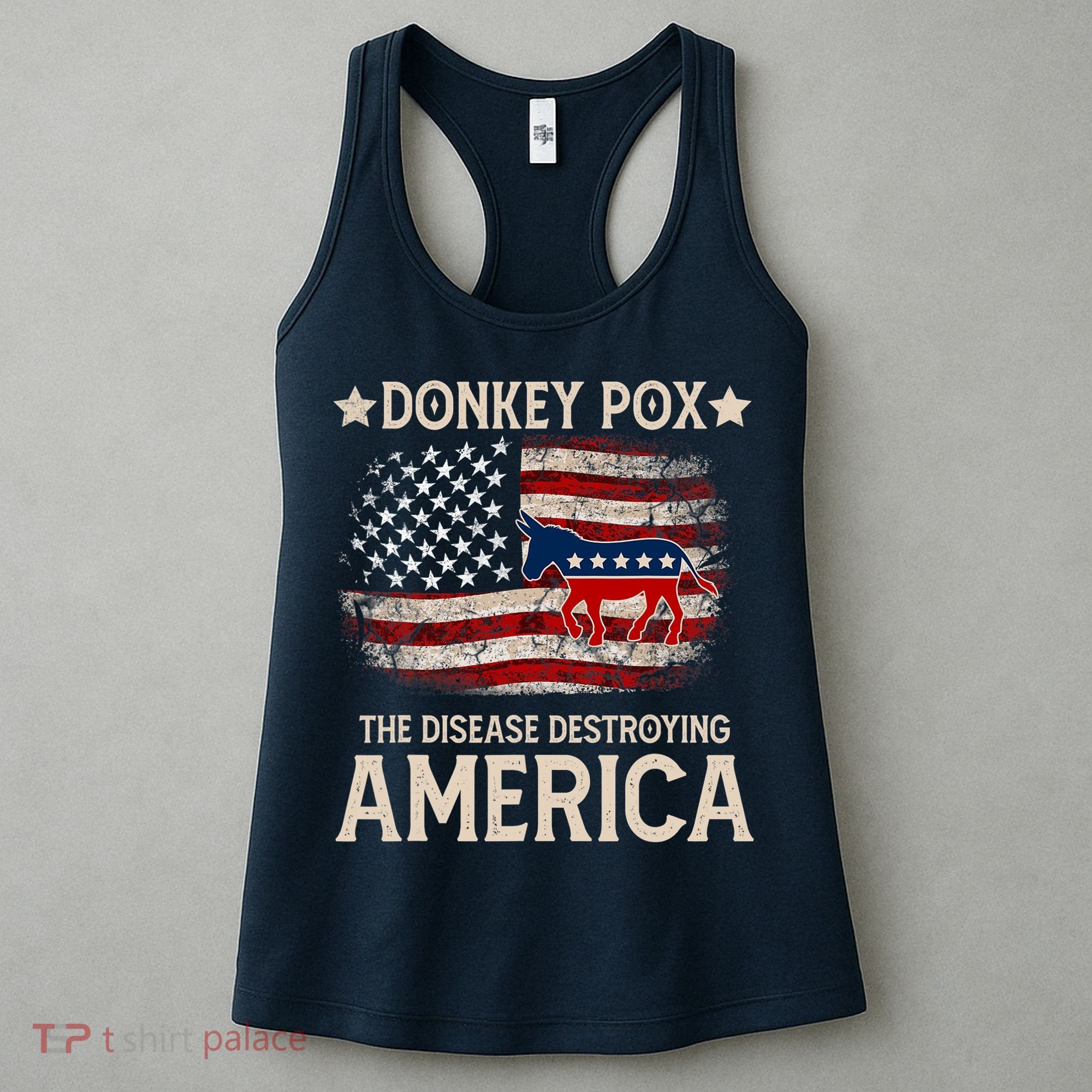 Donkey Pox The Disease Destroying America Funny Donkeypox Amrica Flag Women's Tank Top