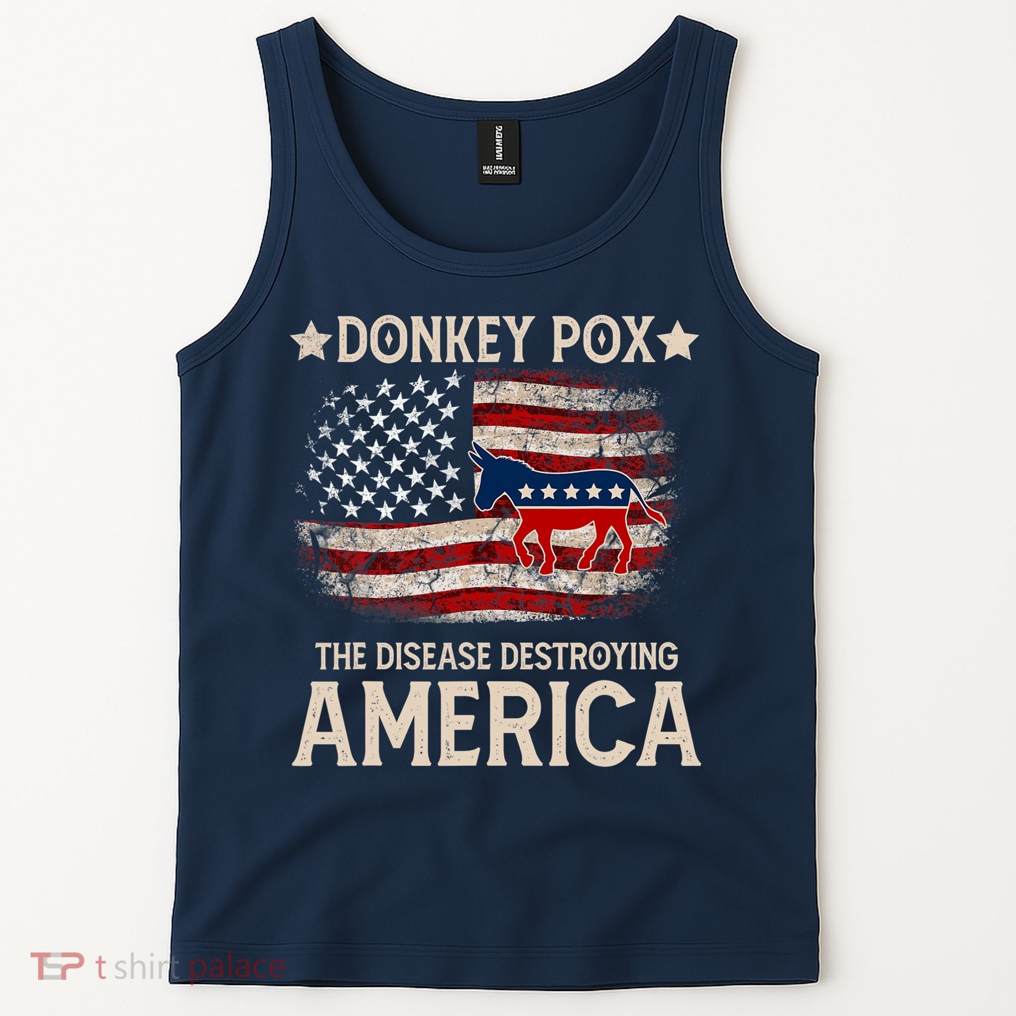 Donkey Pox The Disease Destroying America Funny Donkeypox Amrica Flag Tank Top