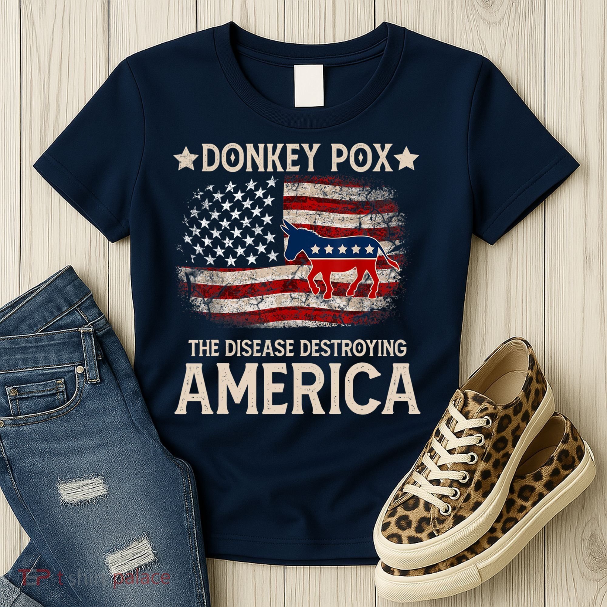 Donkey Pox The Disease Destroying America Funny Donkeypox Flag Women's T-Shirt