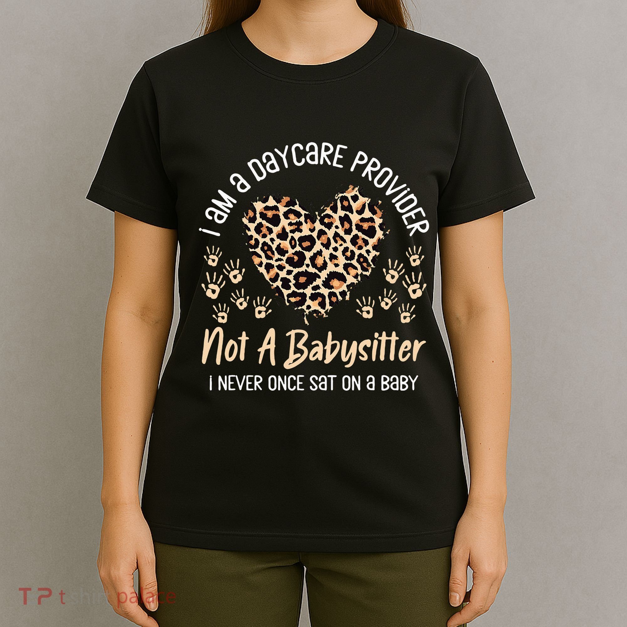 Daycare Provider Teacher Childcare Worker Leopard Heart Fun T-Shirt