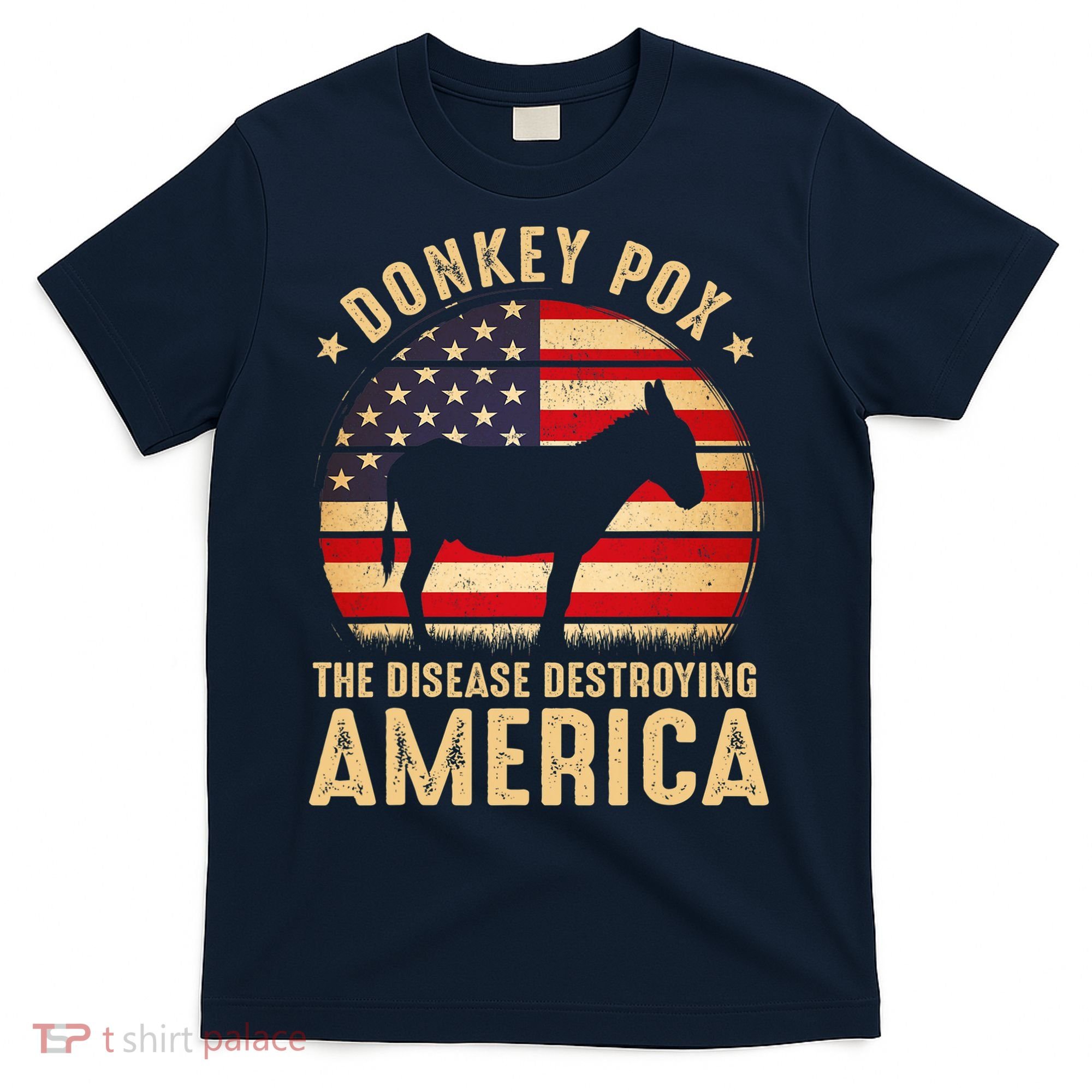 Donkey Pox The Disease Destroying America USA Flag Funny Vintage T-Shirt