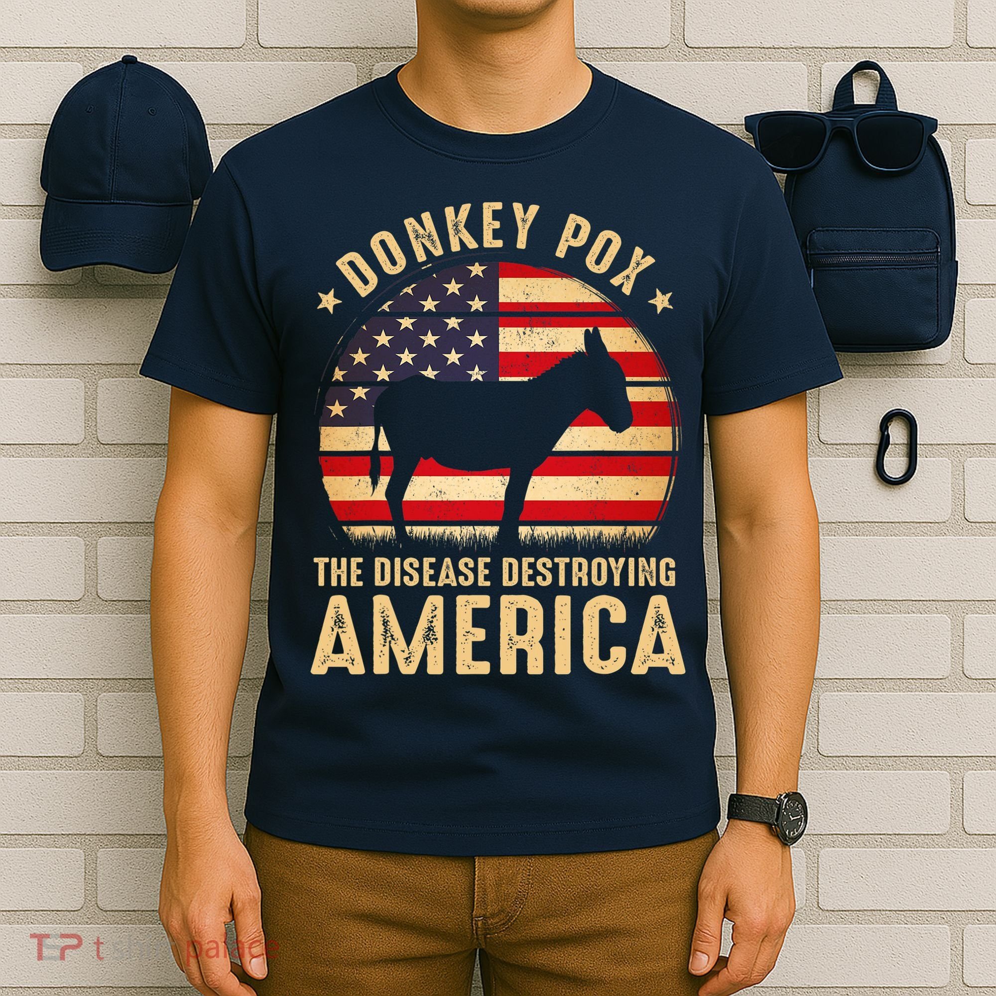 Donkey Pox The Disease Destroying America USA Flag Funny Vintage T-Shirt