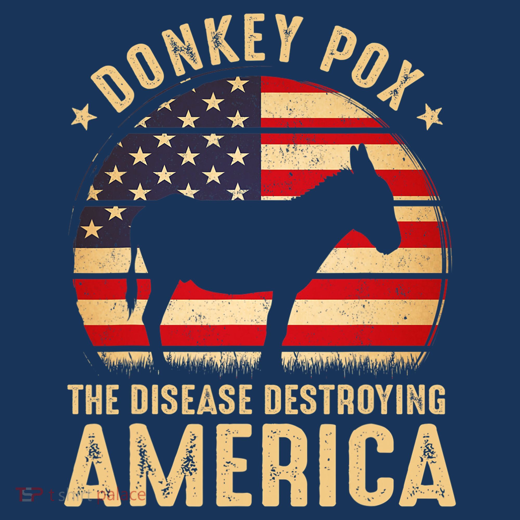 Donkey Pox The Disease Destroying America USA Flag Funny Vintage T-Shirt