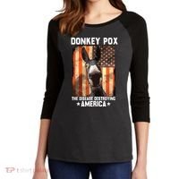 Donkey Pox The Disease Destroying America Donkeypox Funny Women's Tri-Blend 3/4-Sleeve Raglan Shirt thumb 2