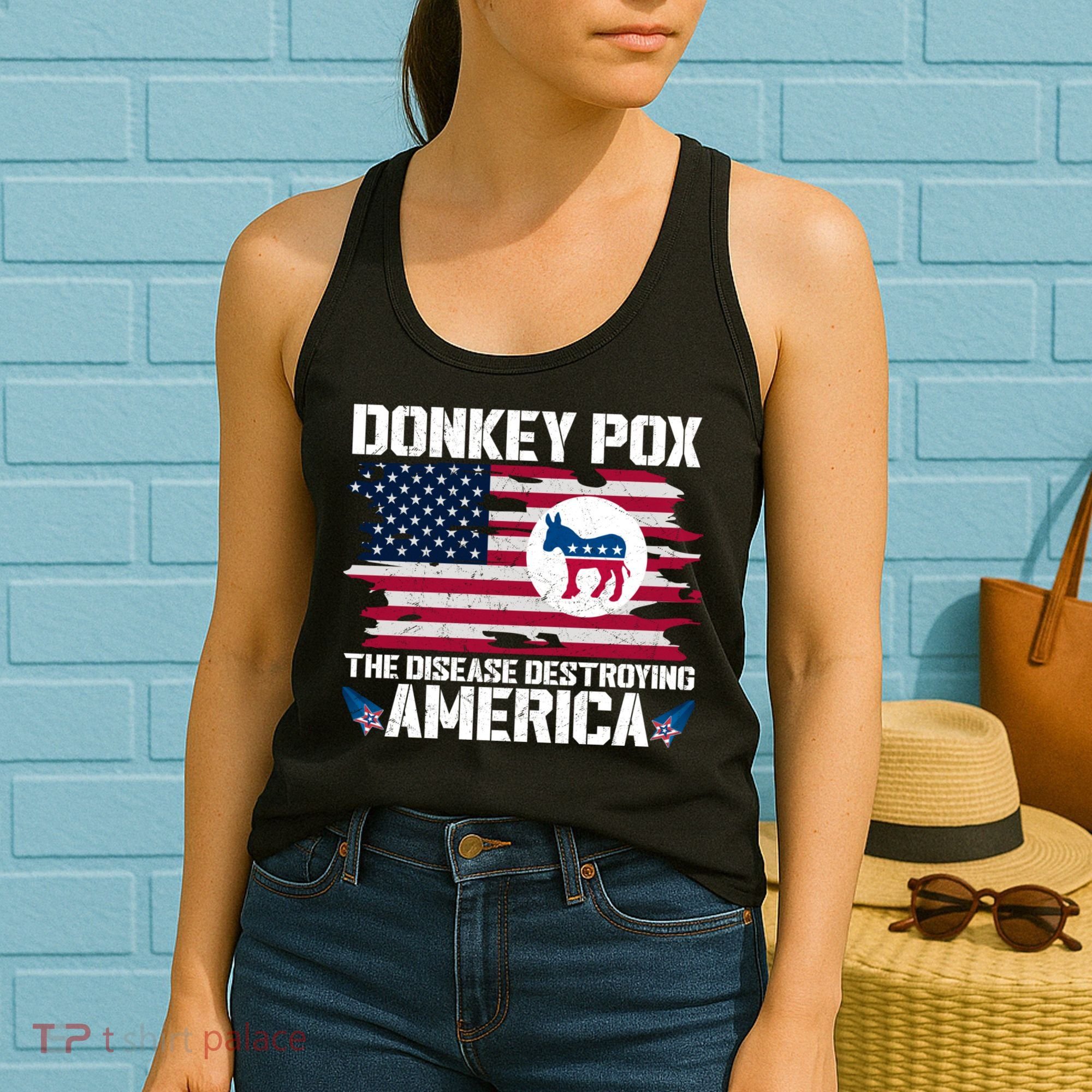 Donkey Pox The Disease Destroying America Funny Anti Biden Women's Tank Top
