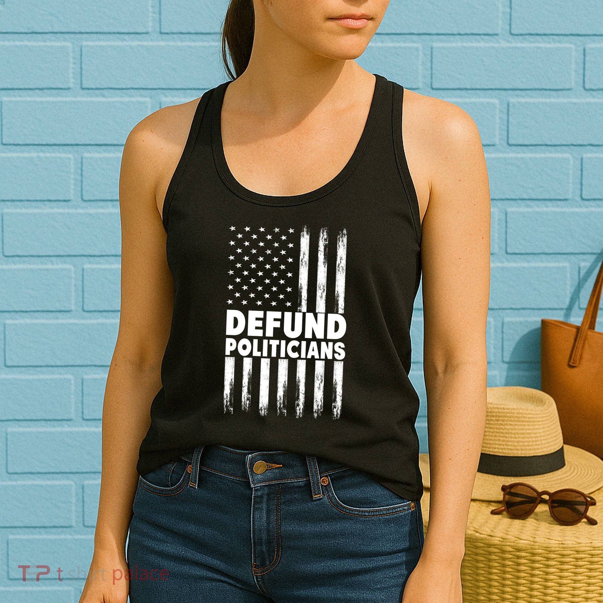 Defund Politicians USA Flag Women's Tank Top