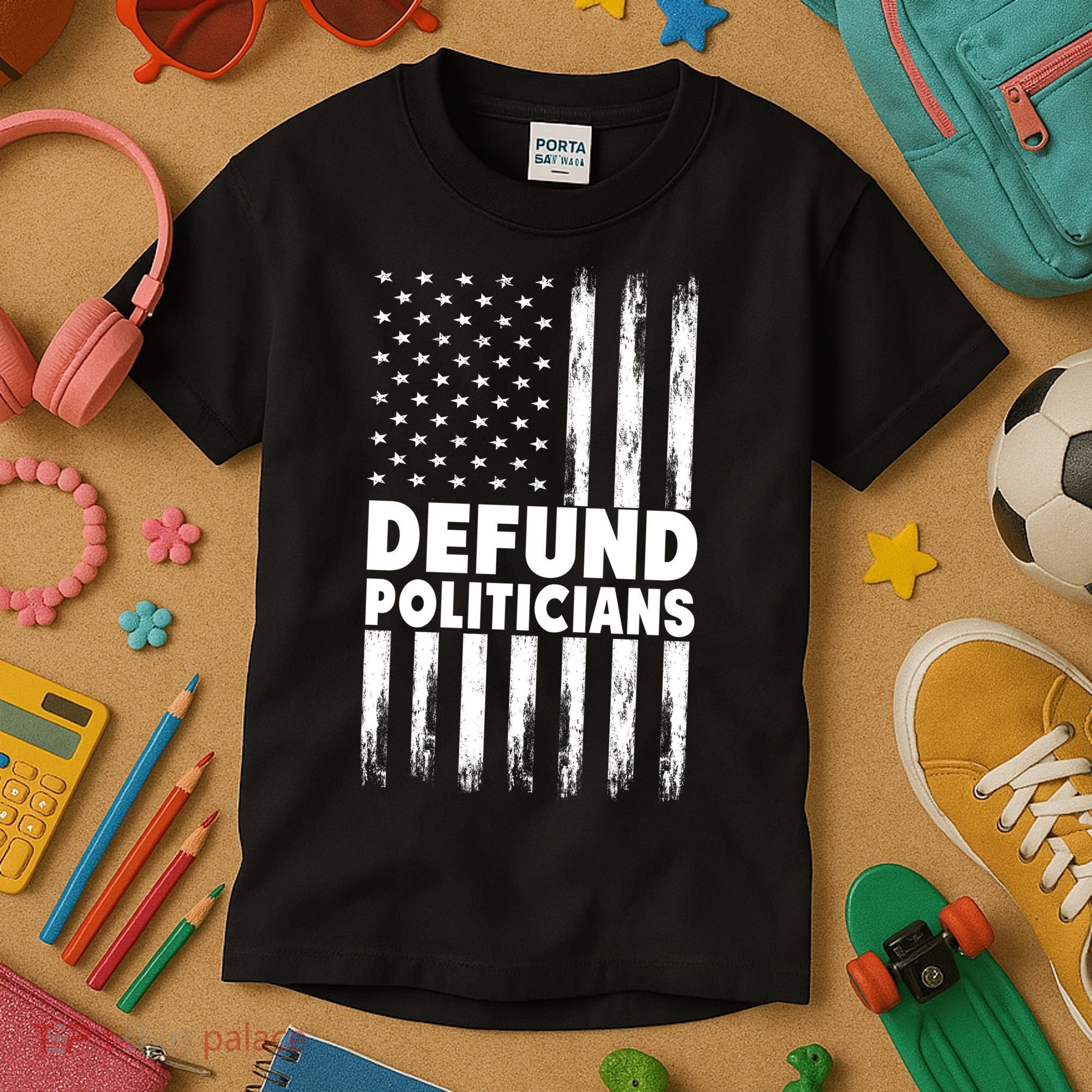 Defund Politicians USA Flag Kids T-Shirt