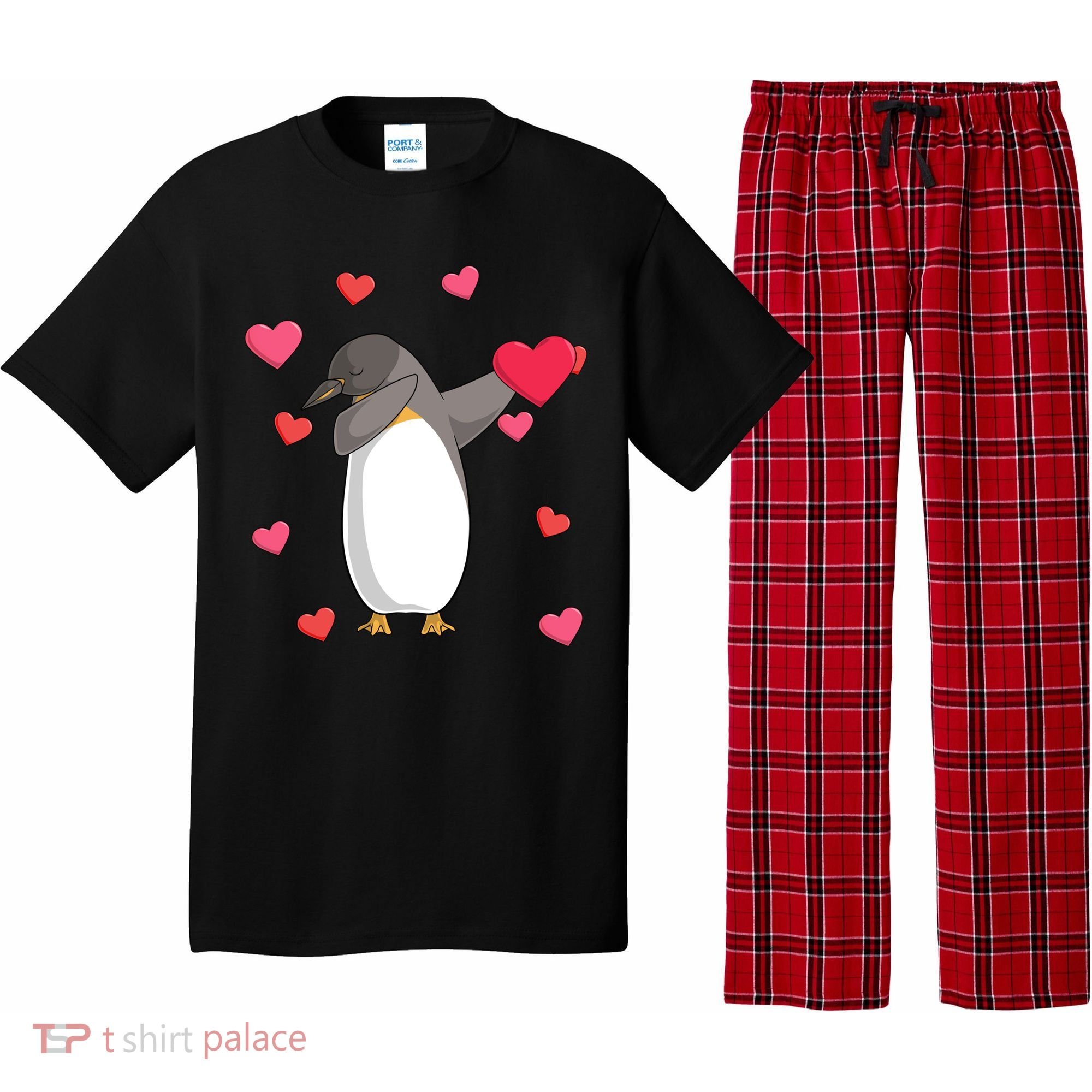 Dabbing Penguin Valentine's Day Love Heart Dance Pose Cute Gift Pajama Set