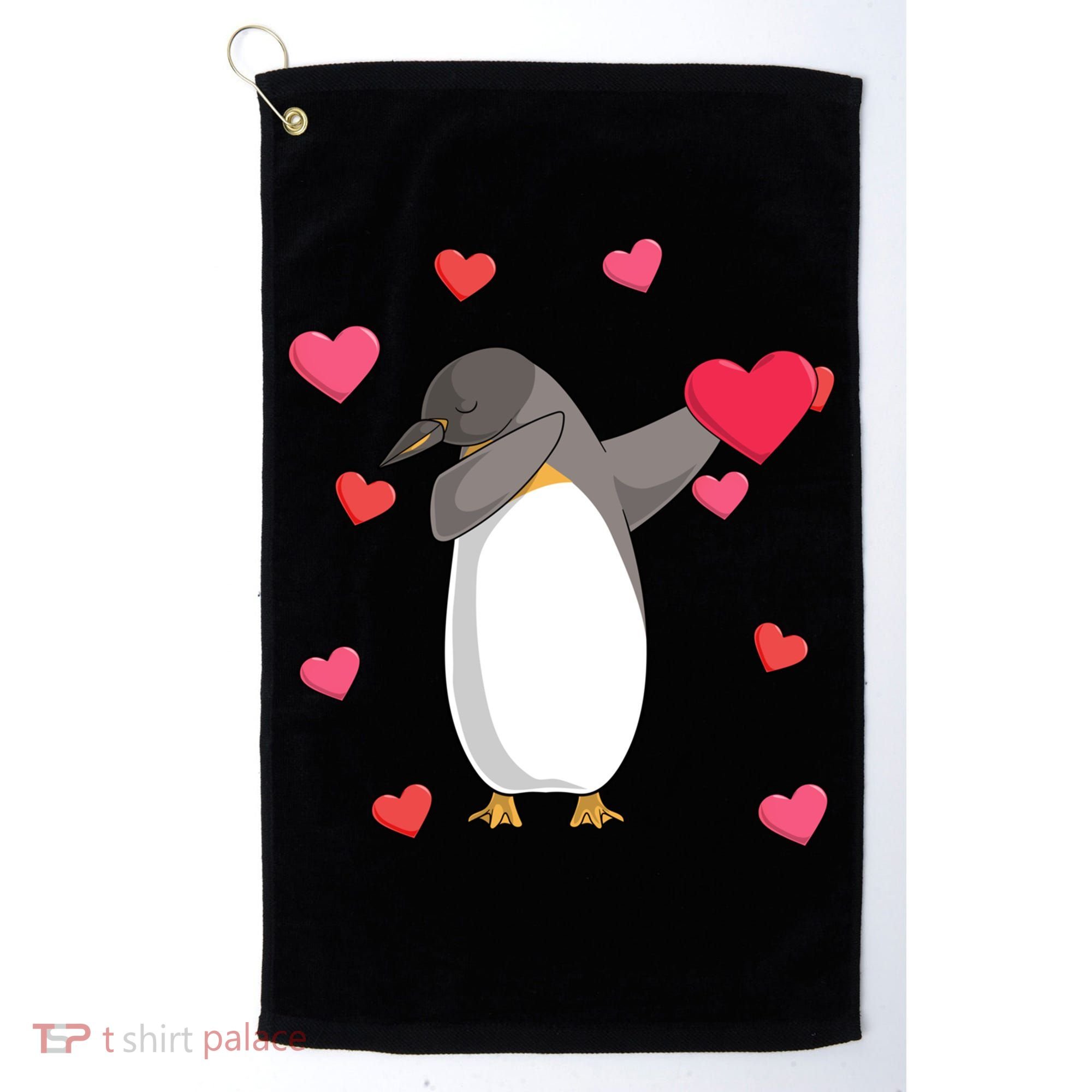 Dabbing Penguin Valentine's Day Love Heart Dance Pose Cute Gift Golf Towel