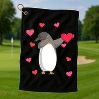 Dabbing Penguin Valentine's Day Love Heart Dance Pose Cute Gift Golf Towel thumb 1
