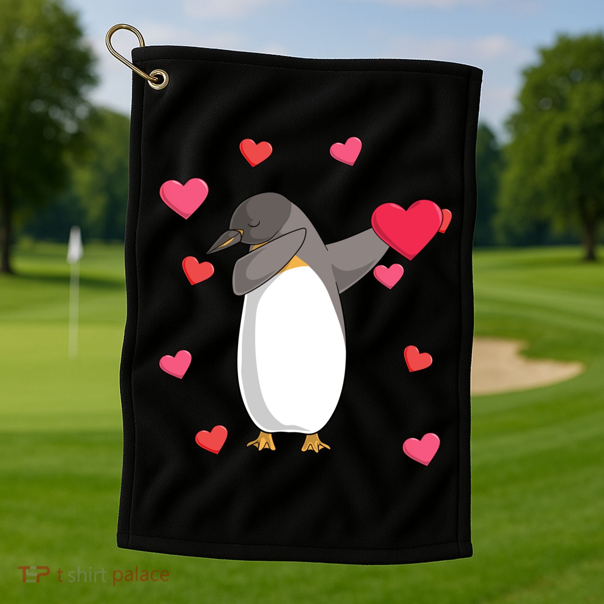 Dabbing Penguin Valentine's Day Love Heart Dance Pose Cute Gift Golf Towel