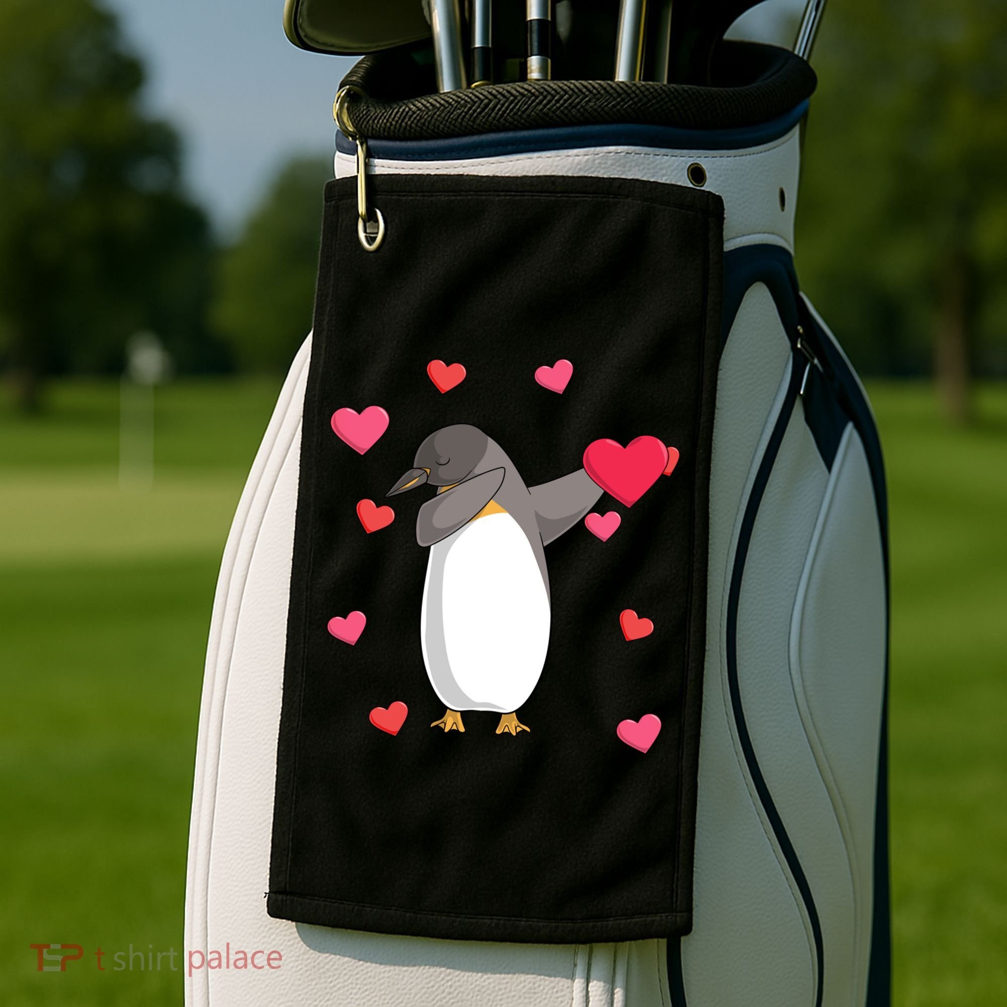 Dabbing Penguin Valentine's Day Love Heart Dance Pose Cute Gift Golf Towel
