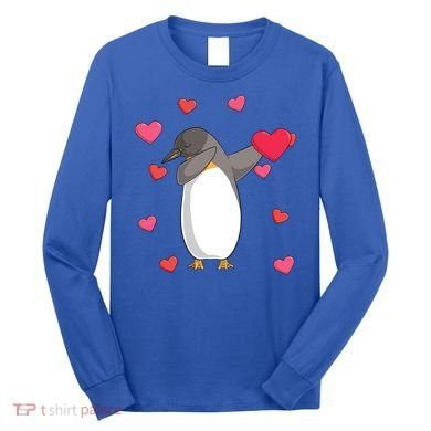 Dabbing Penguin Valentine's Day Love Heart Dance Pose Cute Gift Long Sleeve Shirt
