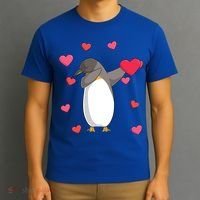 Dabbing Penguin Valentine's Day Love Heart Dance Pose Cute Gift T-Shirt thumb 3