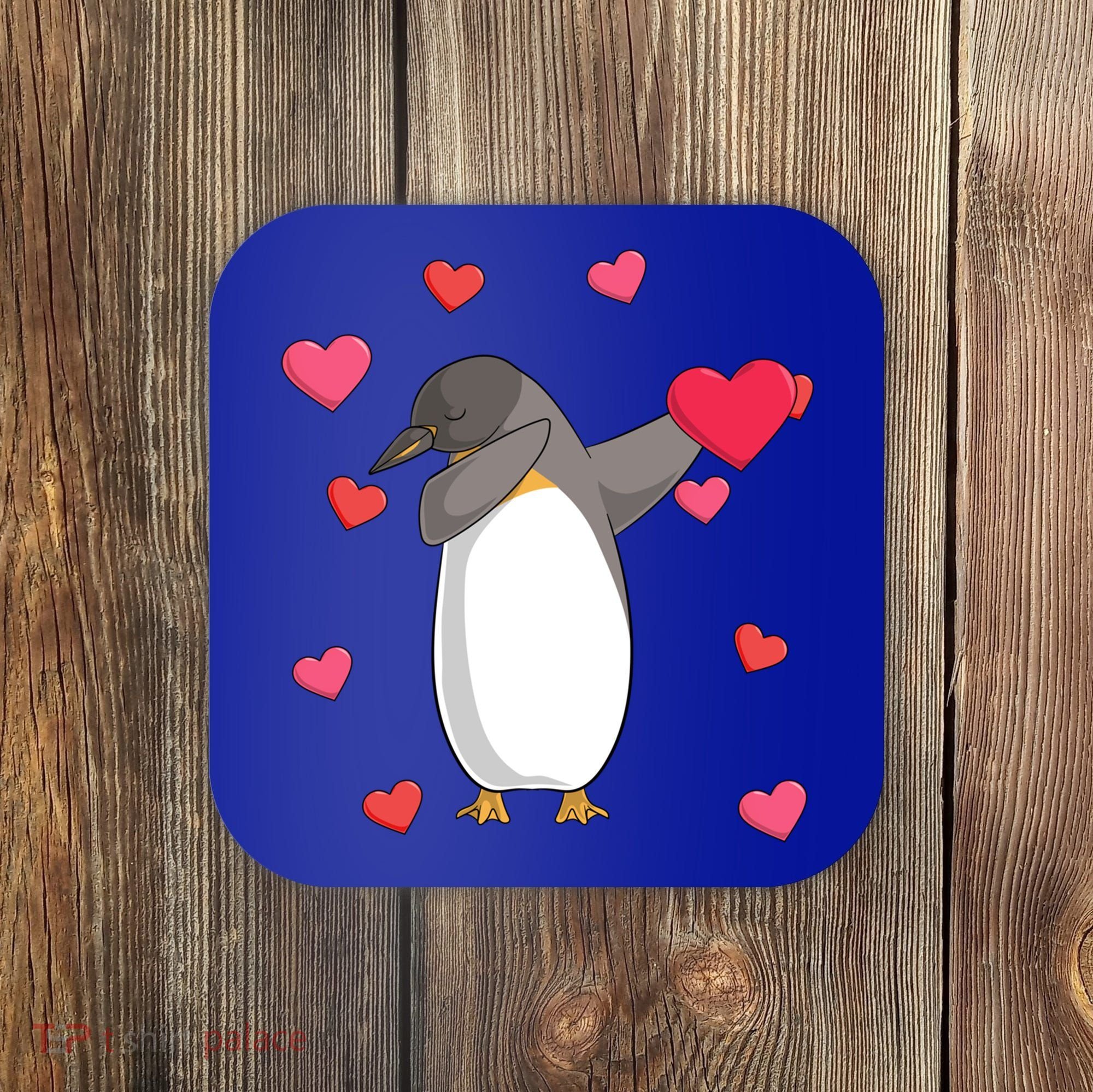 Dabbing Penguin Valentine's Day Love Heart Dance Pose Cute Gift Coaster