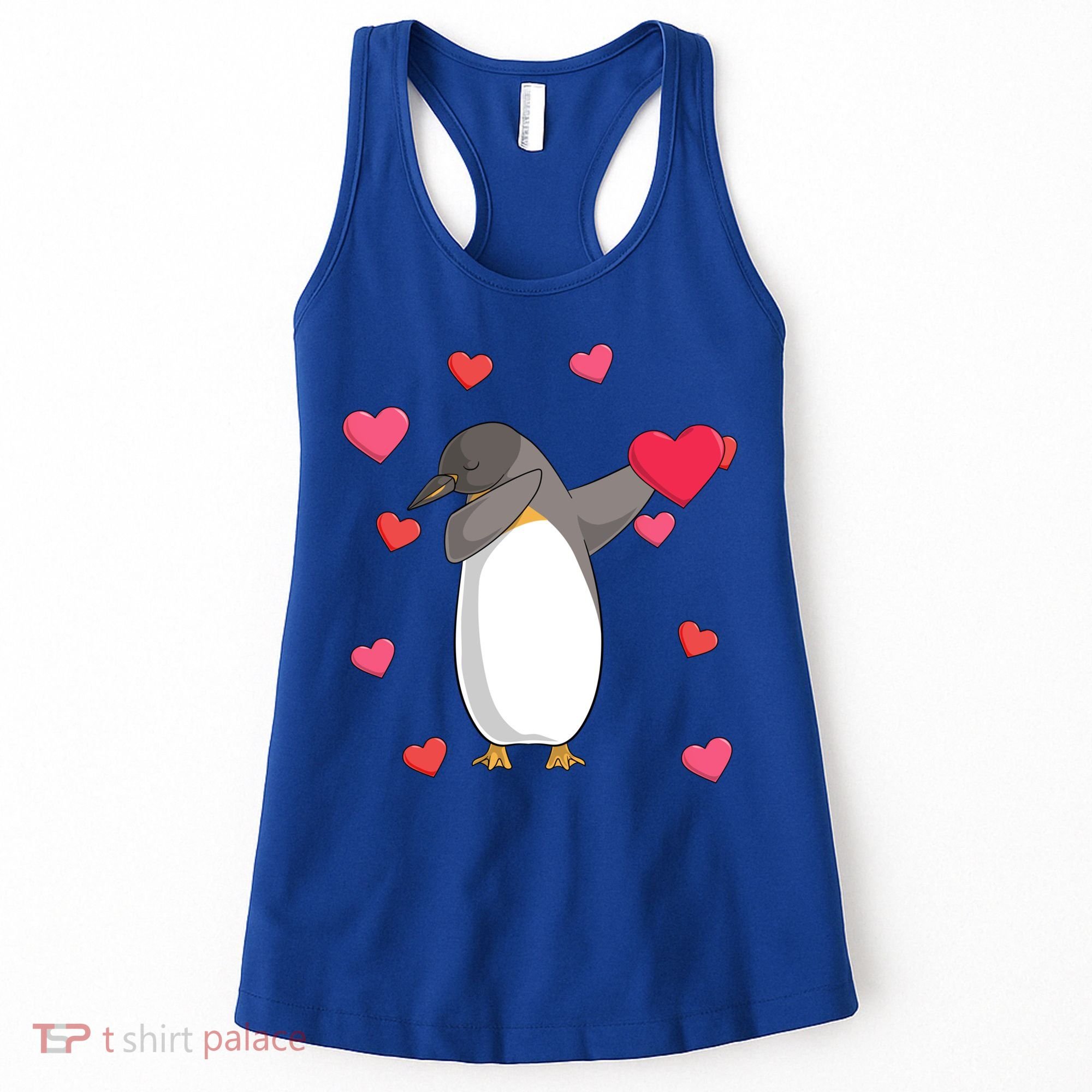 Dabbing Penguin Valentine's Day Love Heart Dance Pose Cute Gift Women's Tank Top