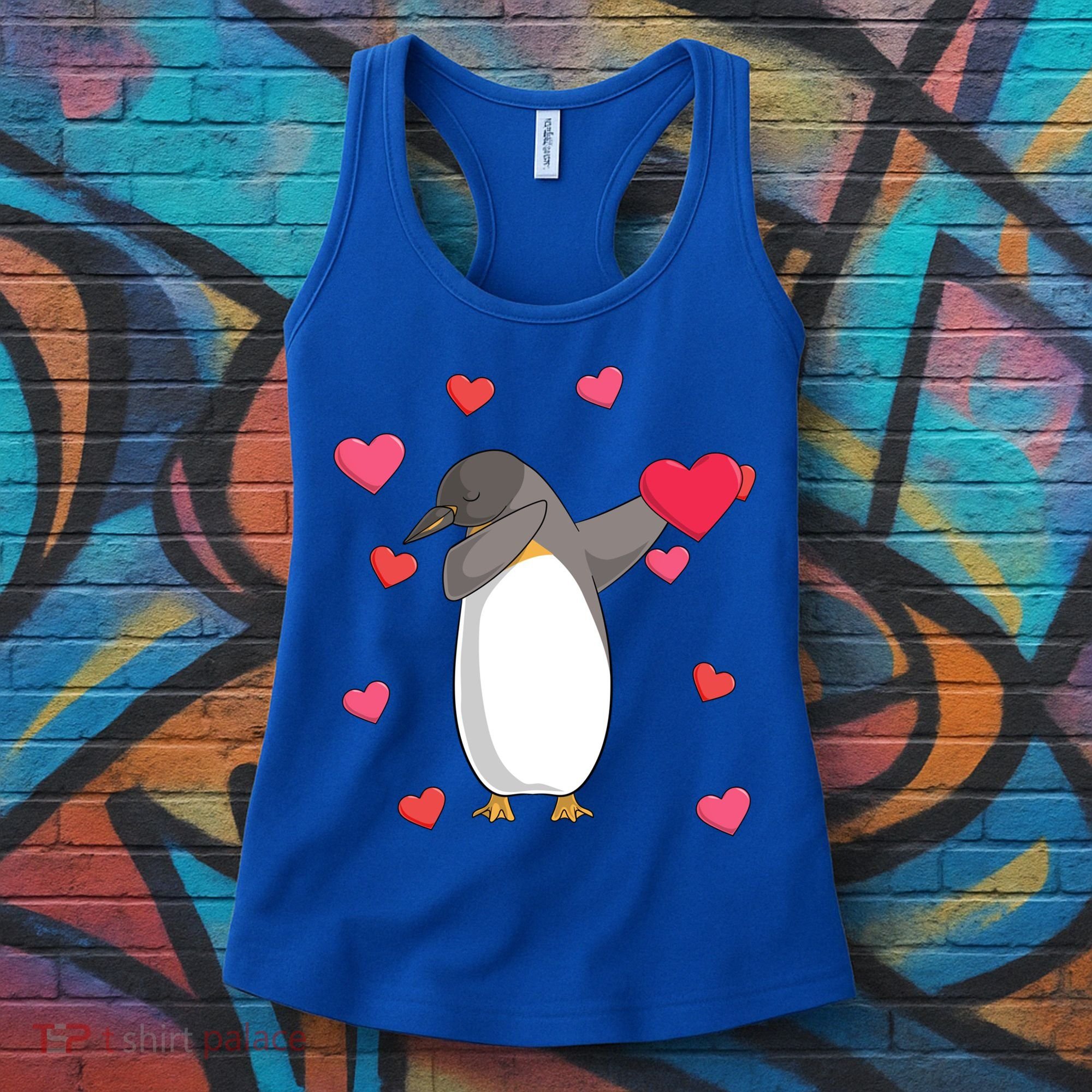 Dabbing Penguin Valentine's Day Love Heart Dance Pose Cute Gift Women's Tank Top