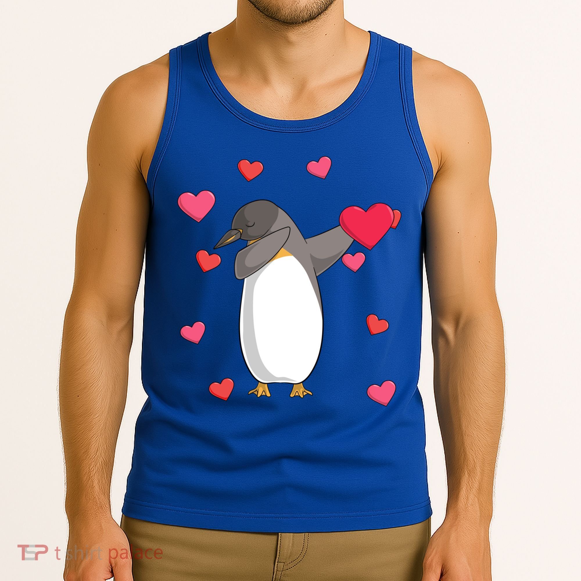 Dabbing Penguin Valentine's Day Love Heart Dance Pose Cute Gift Tank Top