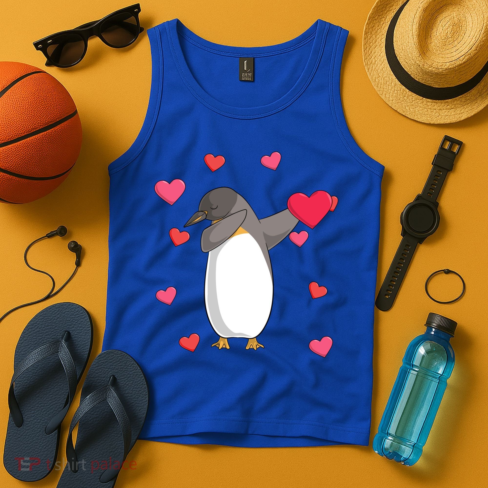 Dabbing Penguin Valentine's Day Love Heart Dance Pose Cute Gift Tank Top