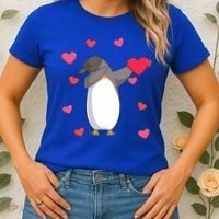 Dabbing Penguin Valentine's Day Love Heart Dance Pose Cute Gift Women's T-Shirt thumb 2