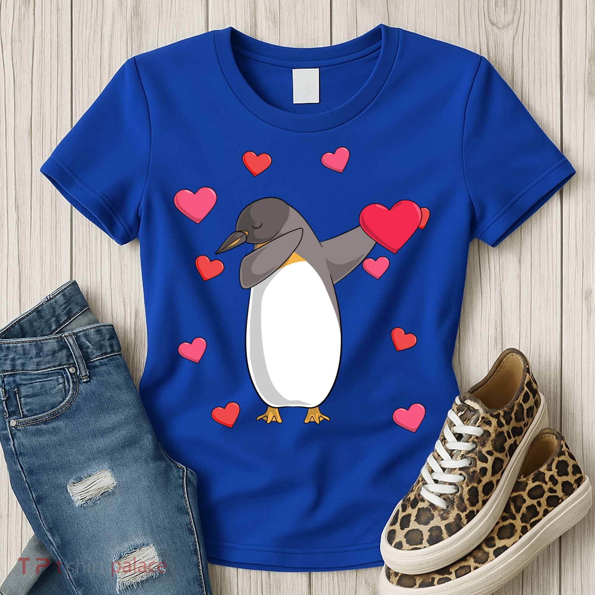 Dabbing Penguin Valentine's Day Love Heart Dance Pose Cute Gift Women's T-Shirt